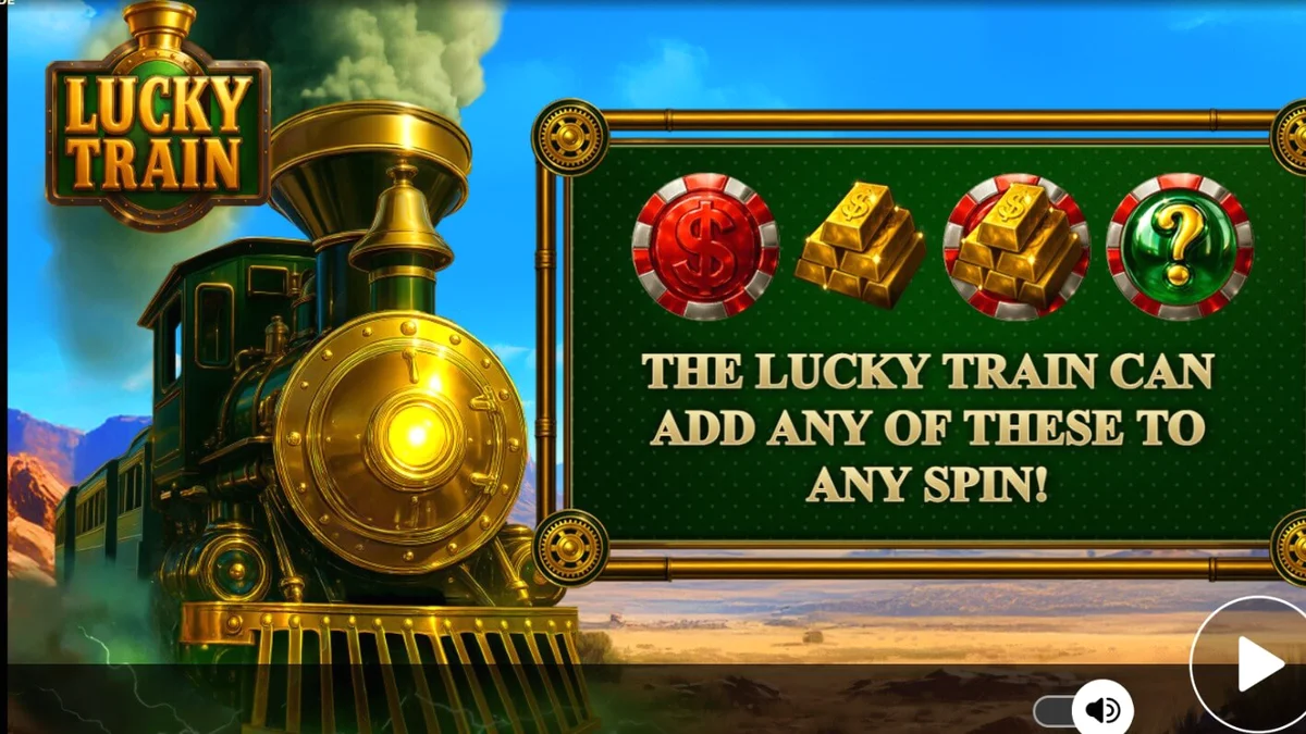 Tampilan visual mesin slot Lucky Train dengan tema steampunk Wild West